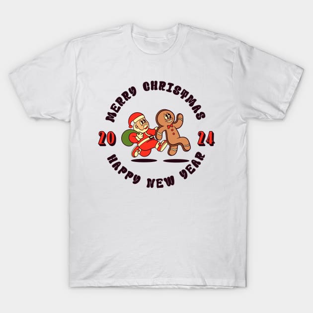 retro character santa  and  gingerbread T-Shirt by Rantang Kecil